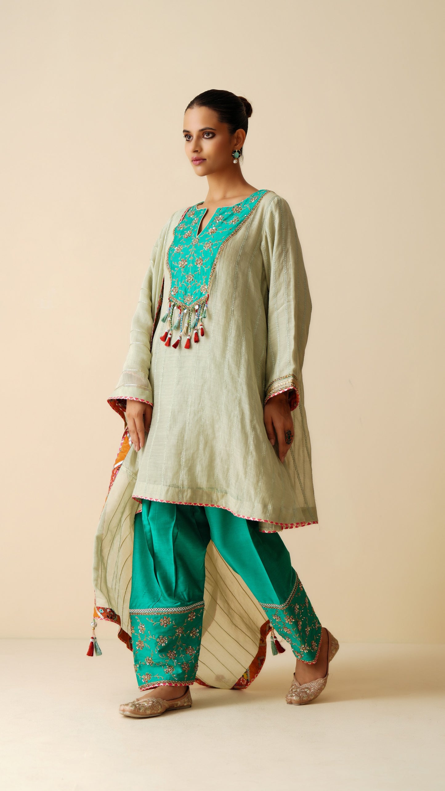 Designer Mul Chanderi Suit with Dupatta and Embroidered Cotton Silk Salwar