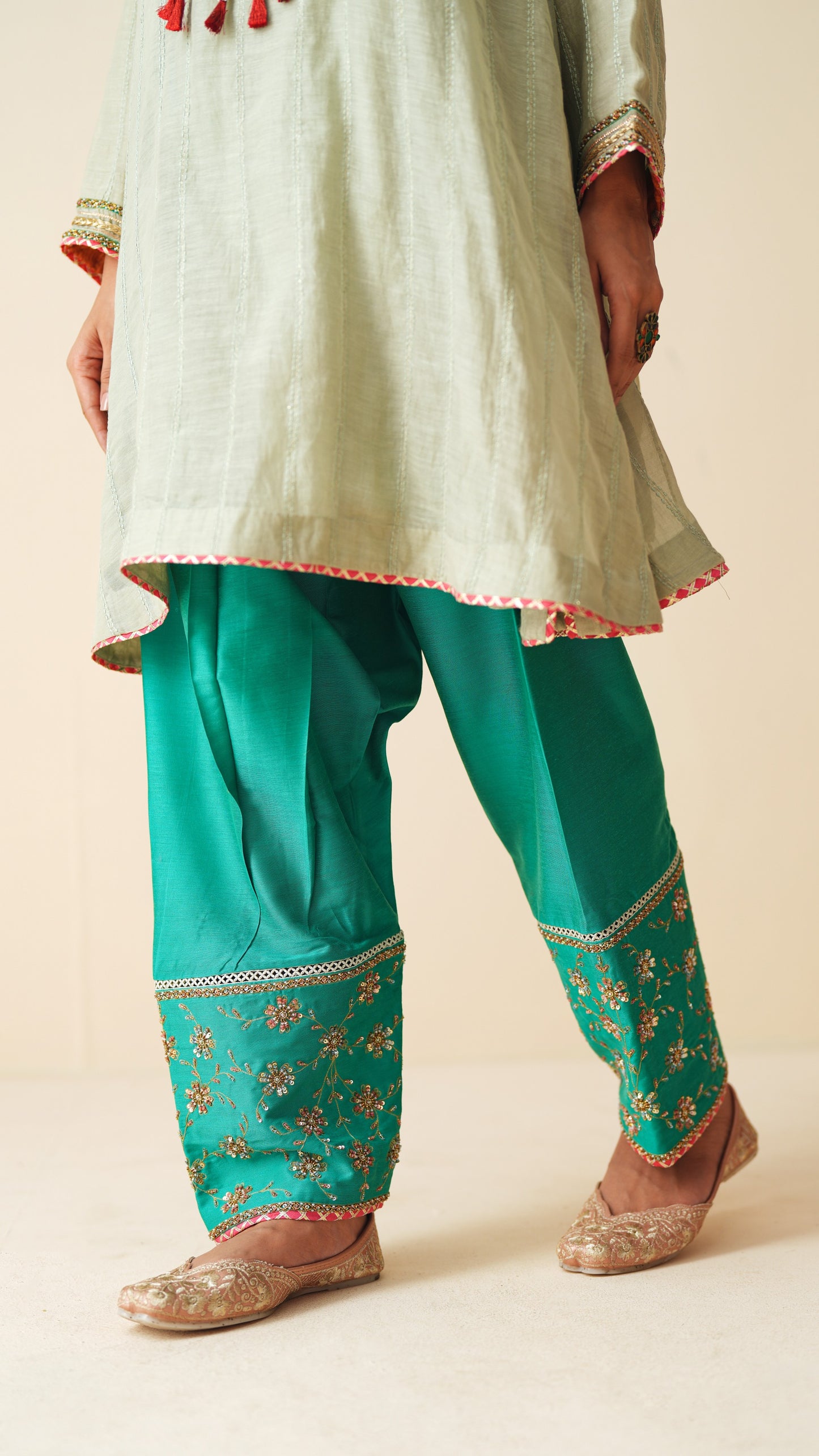 Designer Mul Chanderi Suit with Dupatta and Embroidered Cotton Silk Salwar