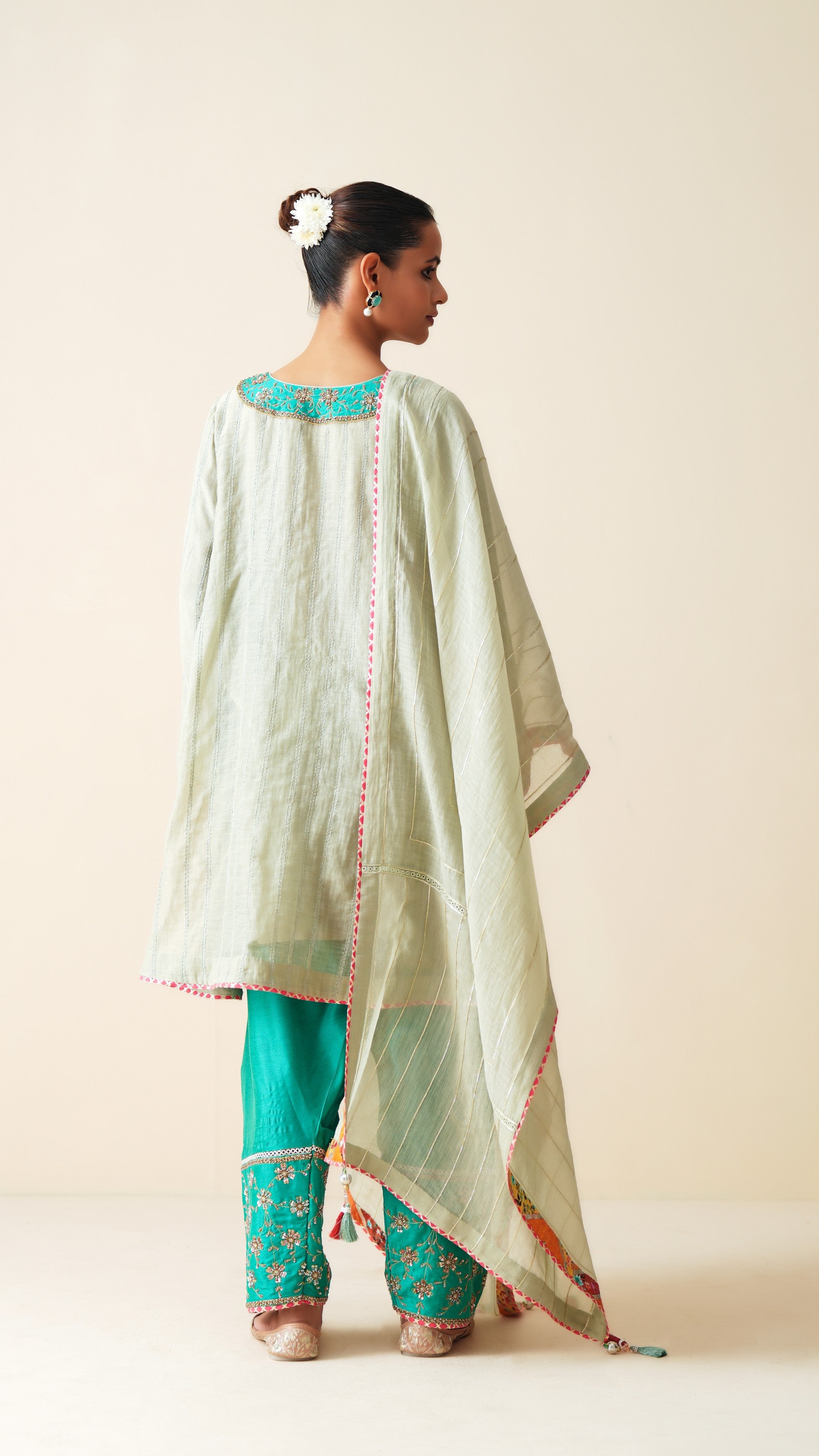 Designer Mul Chanderi Suit with Dupatta and Embroidered Cotton Silk Salwar