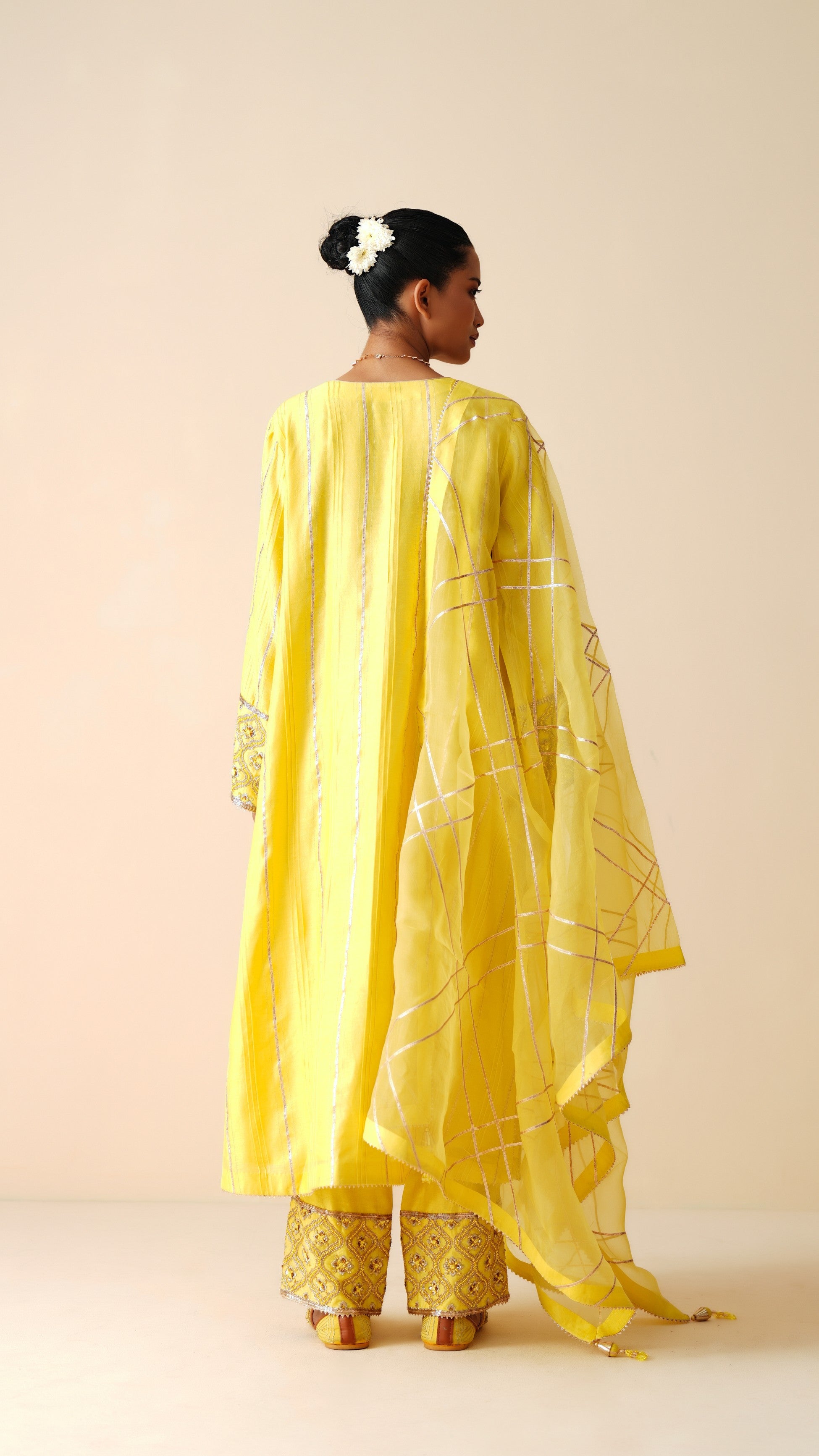 Designer Yellow Chanderi Silk Phiran Style Suit for Women