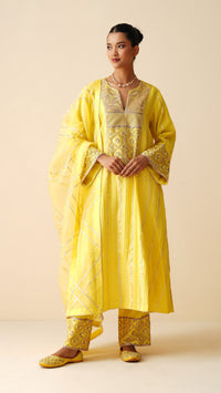 Designer Yellow Chanderi Silk Phiran Style Suit for Women