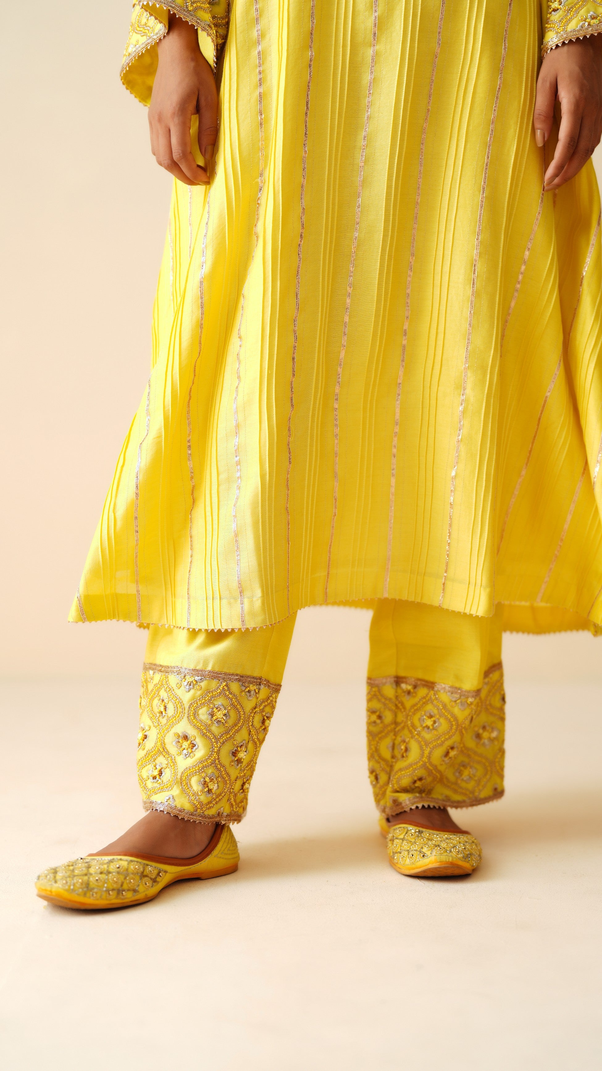 Designer Yellow Chanderi Silk Phiran Style Suit for Women