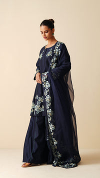 Designer Navy Blue Chanderi Silk & Organza Sharara Set for Women
