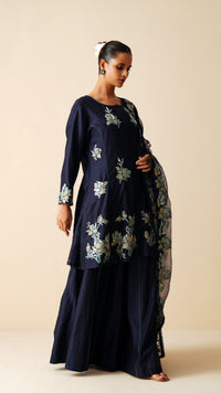 Designer Navy Blue Chanderi Silk & Organza Sharara Set for Women