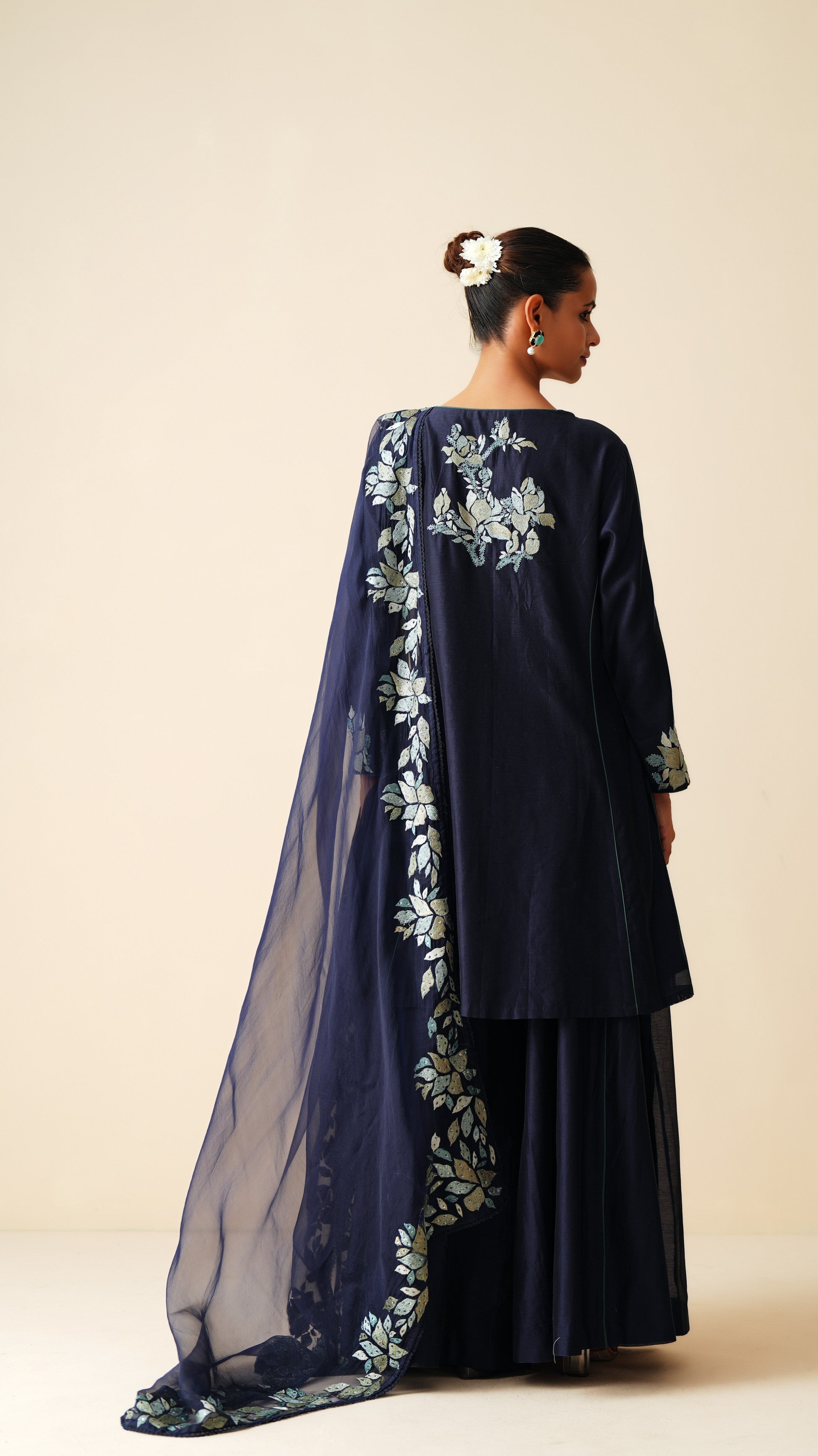Designer Navy Blue Chanderi Silk & Organza Sharara Set for Women