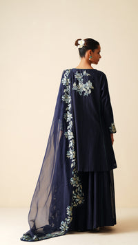 Designer Navy Blue Chanderi Silk & Organza Sharara Set for Women
