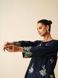 Designer Navy Blue Chanderi Silk & Organza Sharara Set for Women