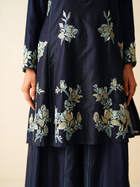 Designer Navy Blue Chanderi Silk & Organza Sharara Set for Women