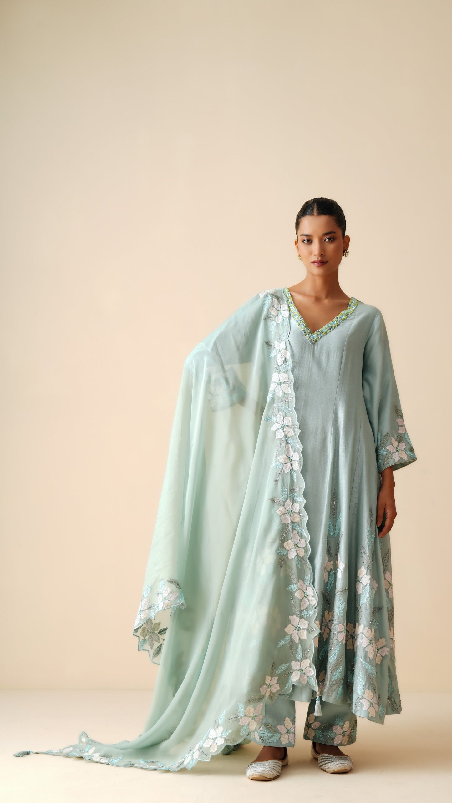 Designer Chanderi Silk Anarkali Suit with Organza Dupatta