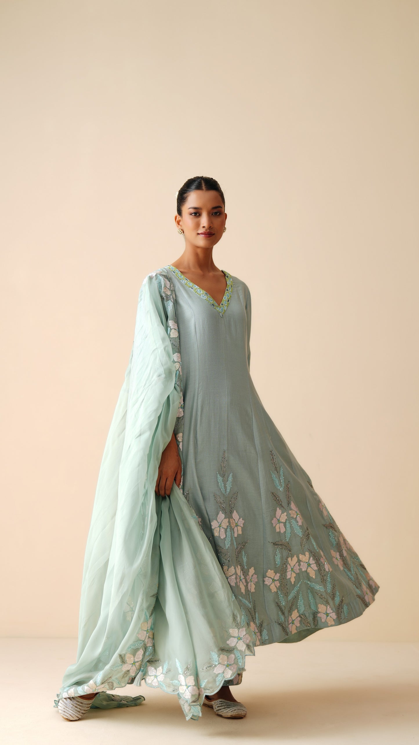 Designer Chanderi Silk Anarkali Suit with Organza Dupatta