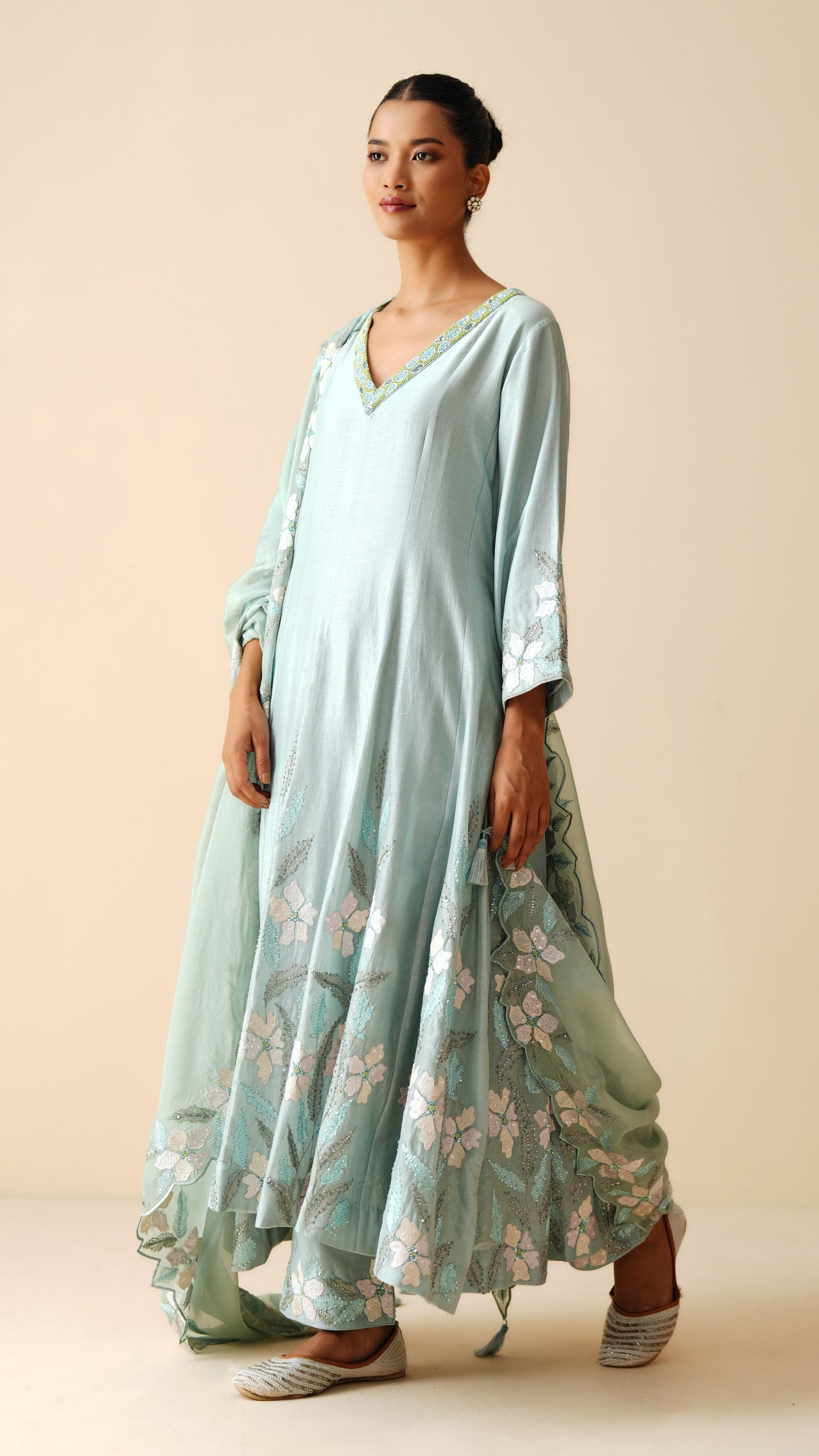 Designer Chanderi Silk Anarkali Suit with Organza Dupatta