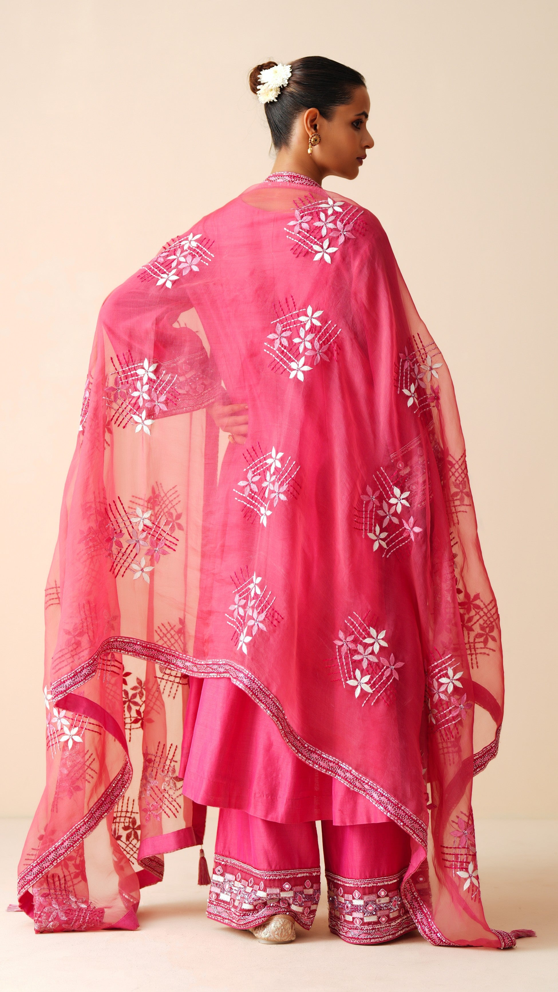 Designer Hot Pink Anarkali Suit in Chanderi Silk & Organza Dupatta