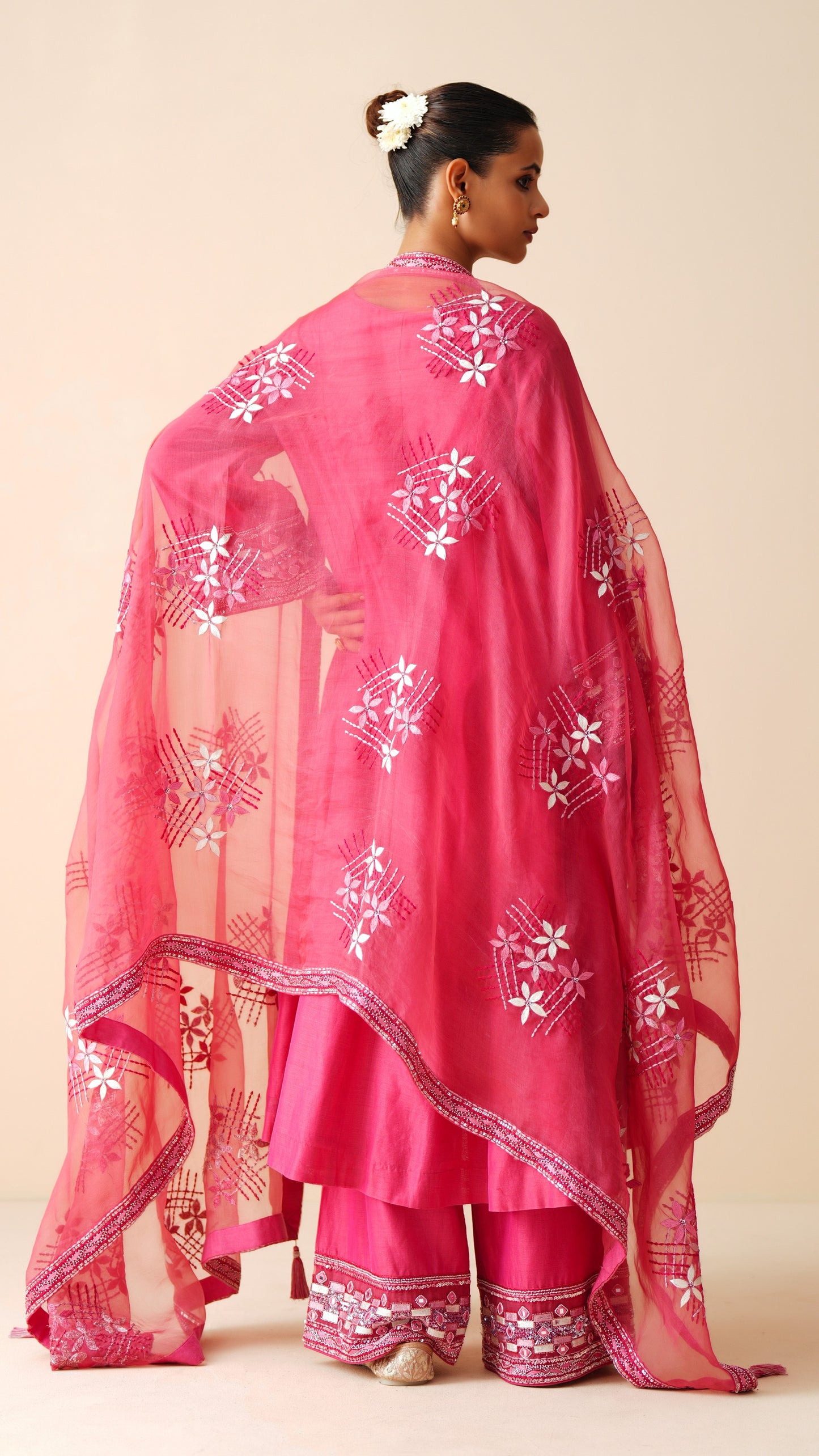 Designer Hot Pink Anarkali Suit in Chanderi Silk & Organza Dupatta