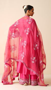 Designer Hot Pink Anarkali Suit in Chanderi Silk & Organza Dupatta