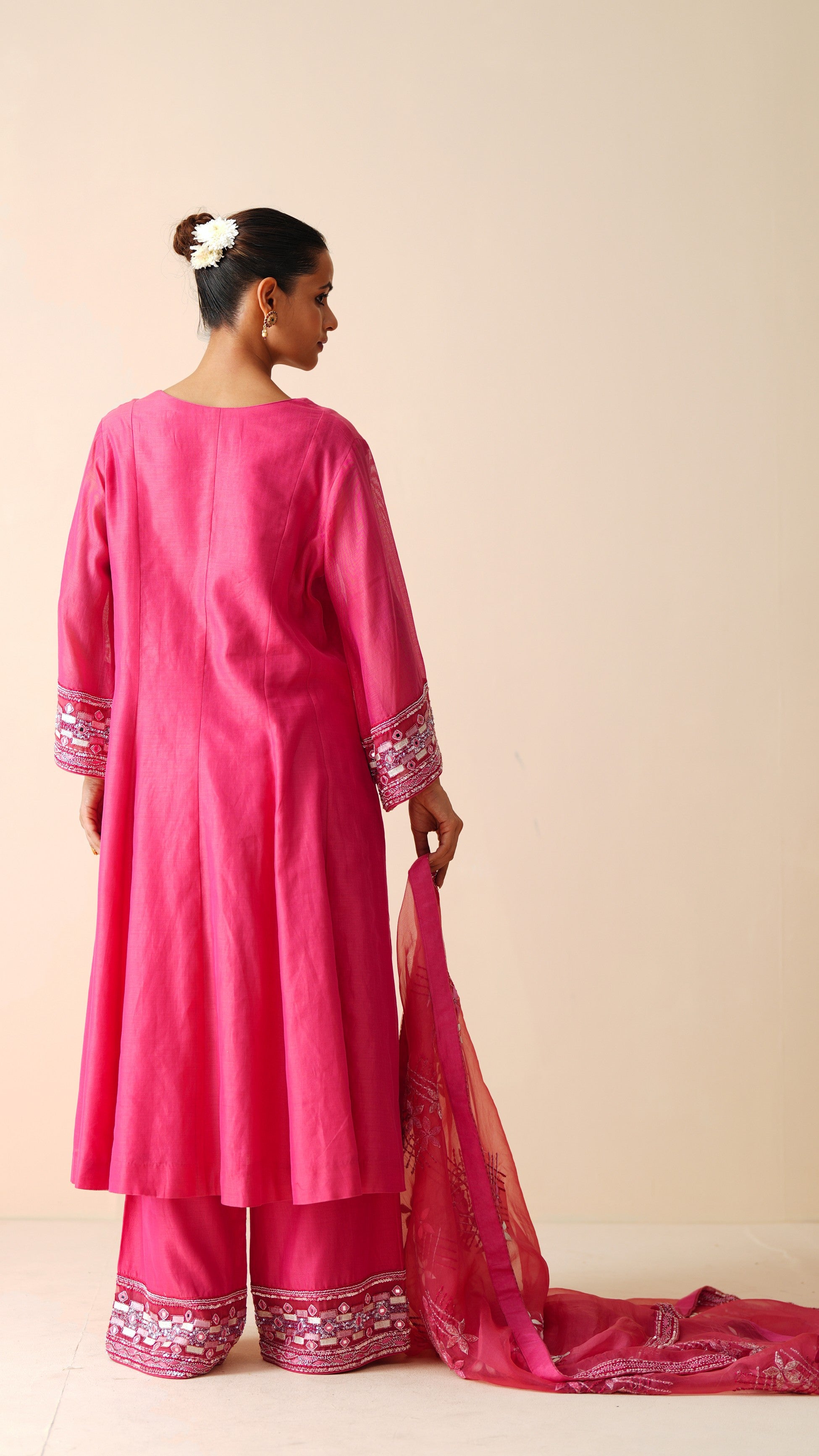 Designer Hot Pink Anarkali Suit in Chanderi Silk & Organza Dupatta