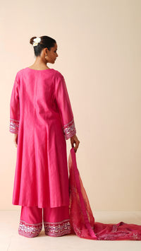 Designer Hot Pink Anarkali Suit in Chanderi Silk & Organza Dupatta