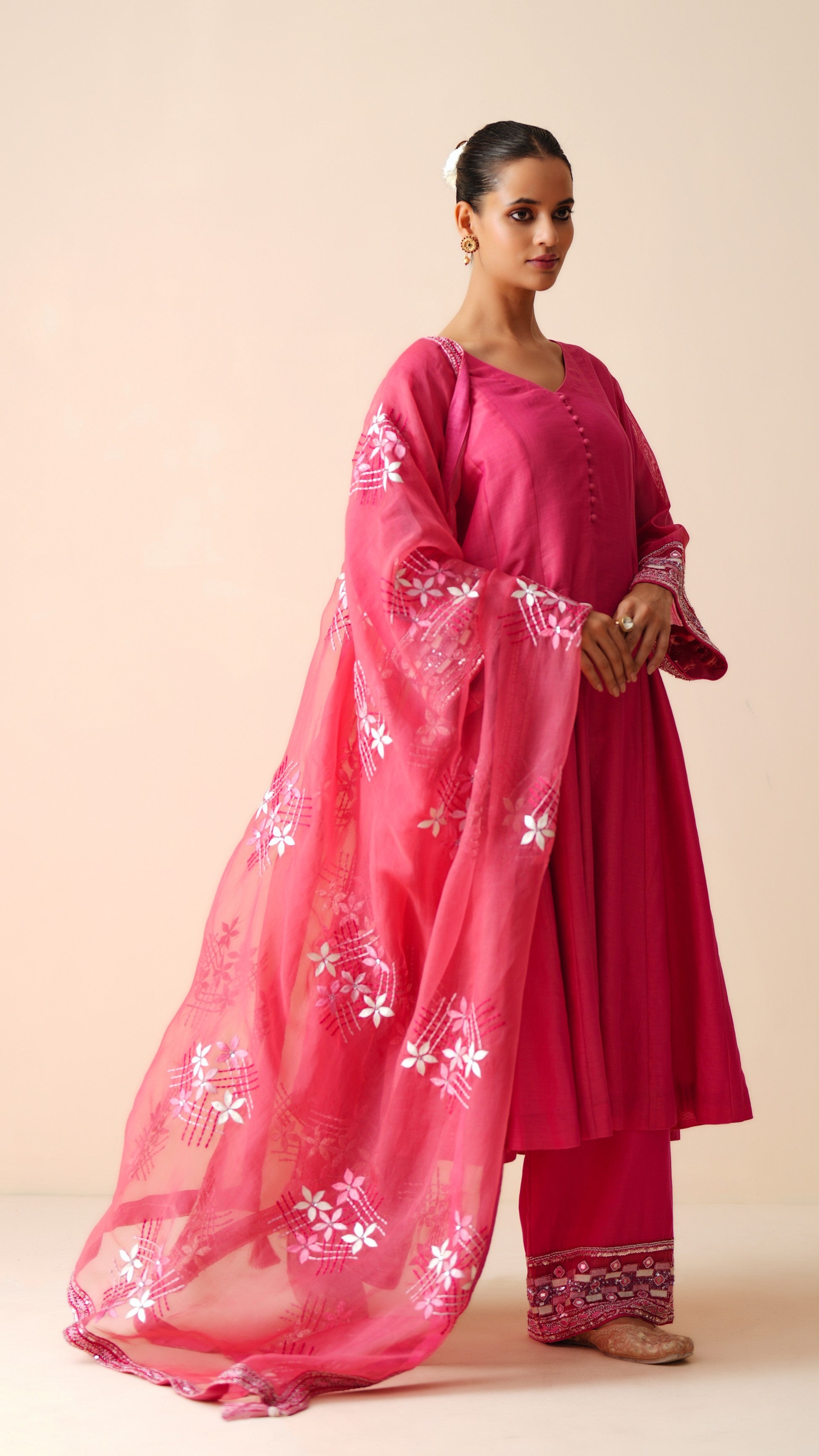 Designer Hot Pink Anarkali Suit in Chanderi Silk & Organza Dupatta