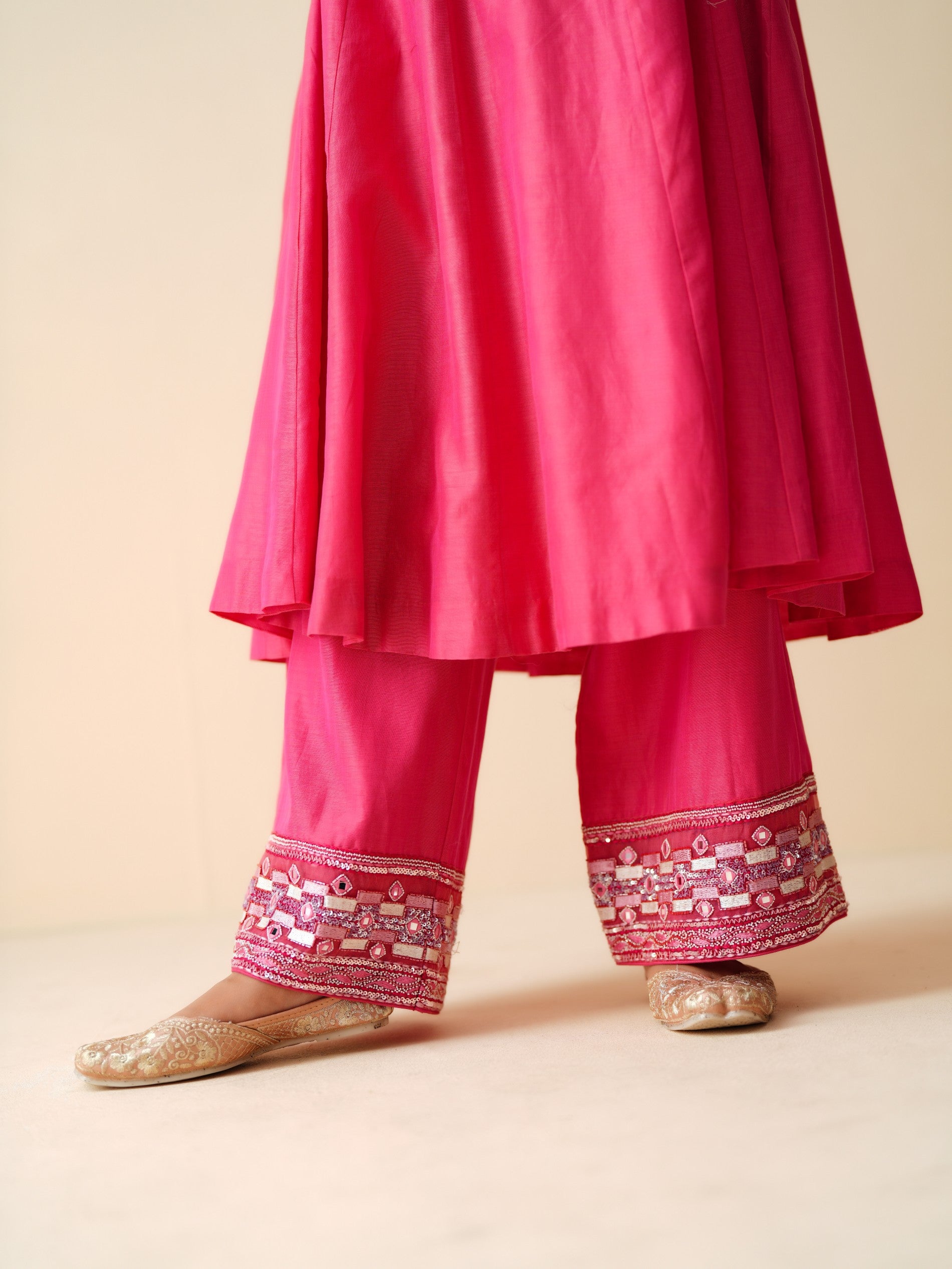 Designer Hot Pink Anarkali Suit in Chanderi Silk & Organza Dupatta