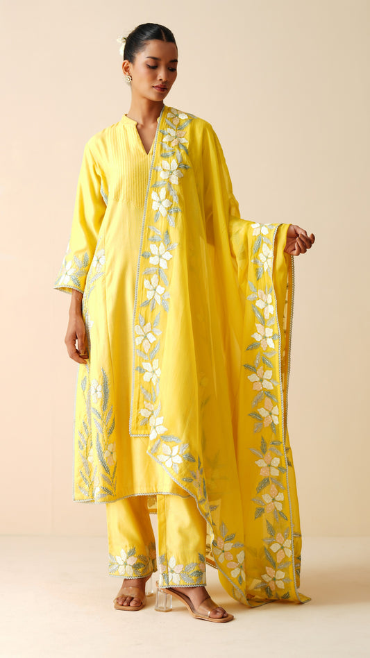 Designer Yellow Chanderi Silk Suit for Women