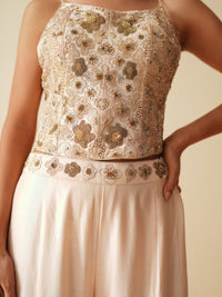 Designer Peach Spaghetti Blouse & Bellbottom Sharara Set