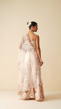 Designer Peach Spaghetti Blouse & Bellbottom Sharara Set
