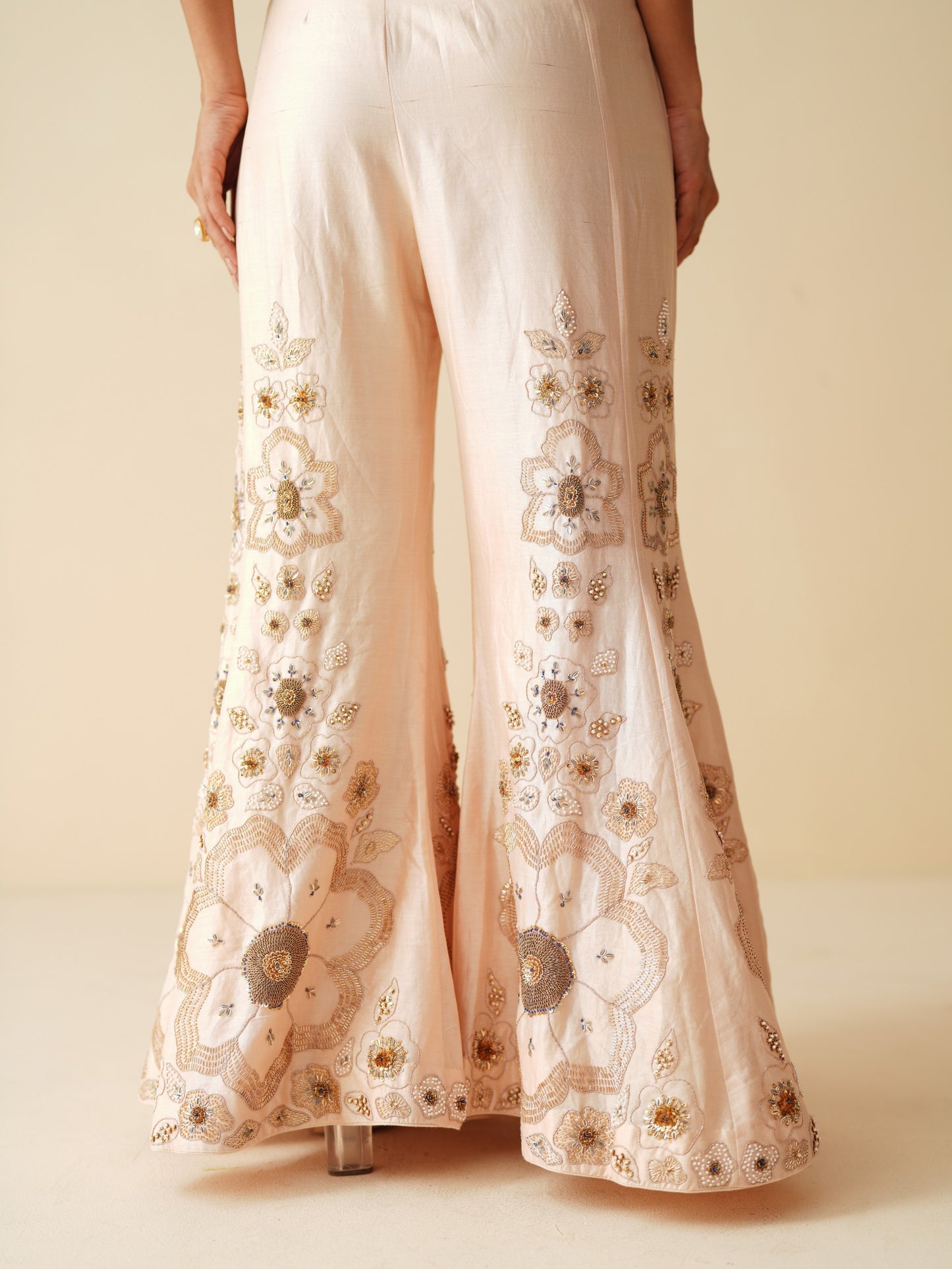 Designer Peach Spaghetti Blouse & Bellbottom Sharara Set