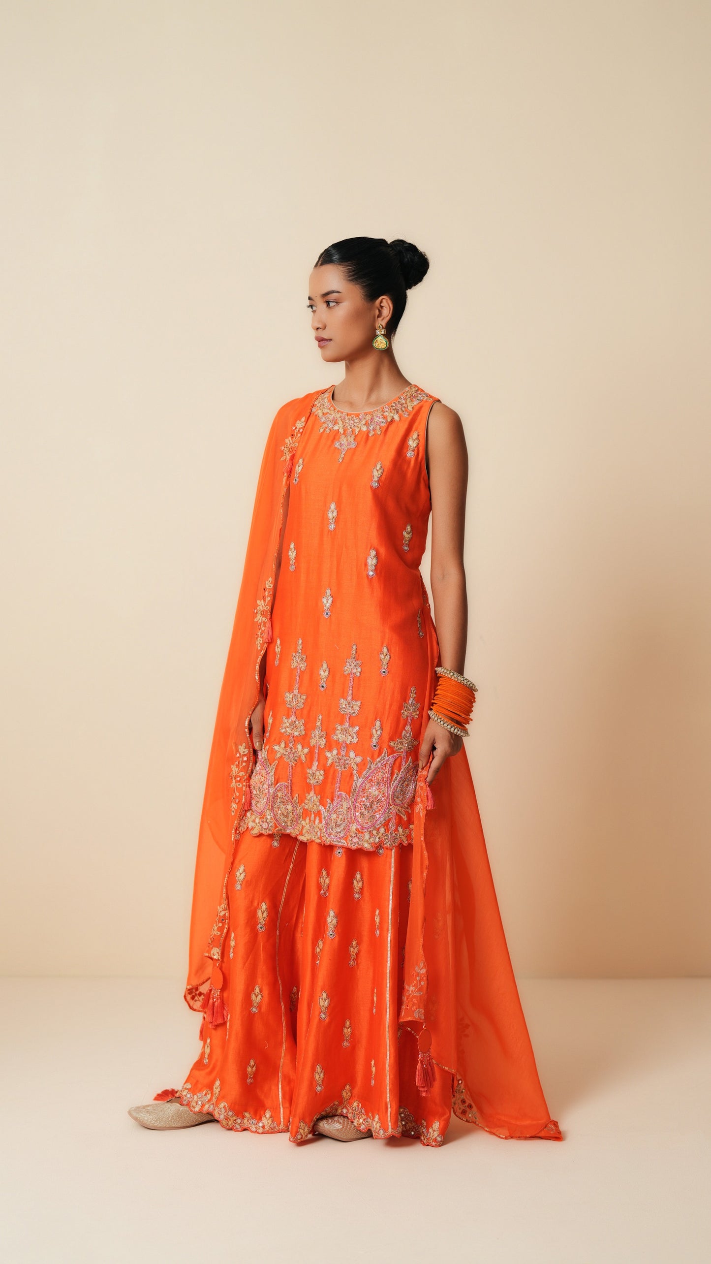 Orange Chanderi Silk Designer Sharara Set with Dupatta