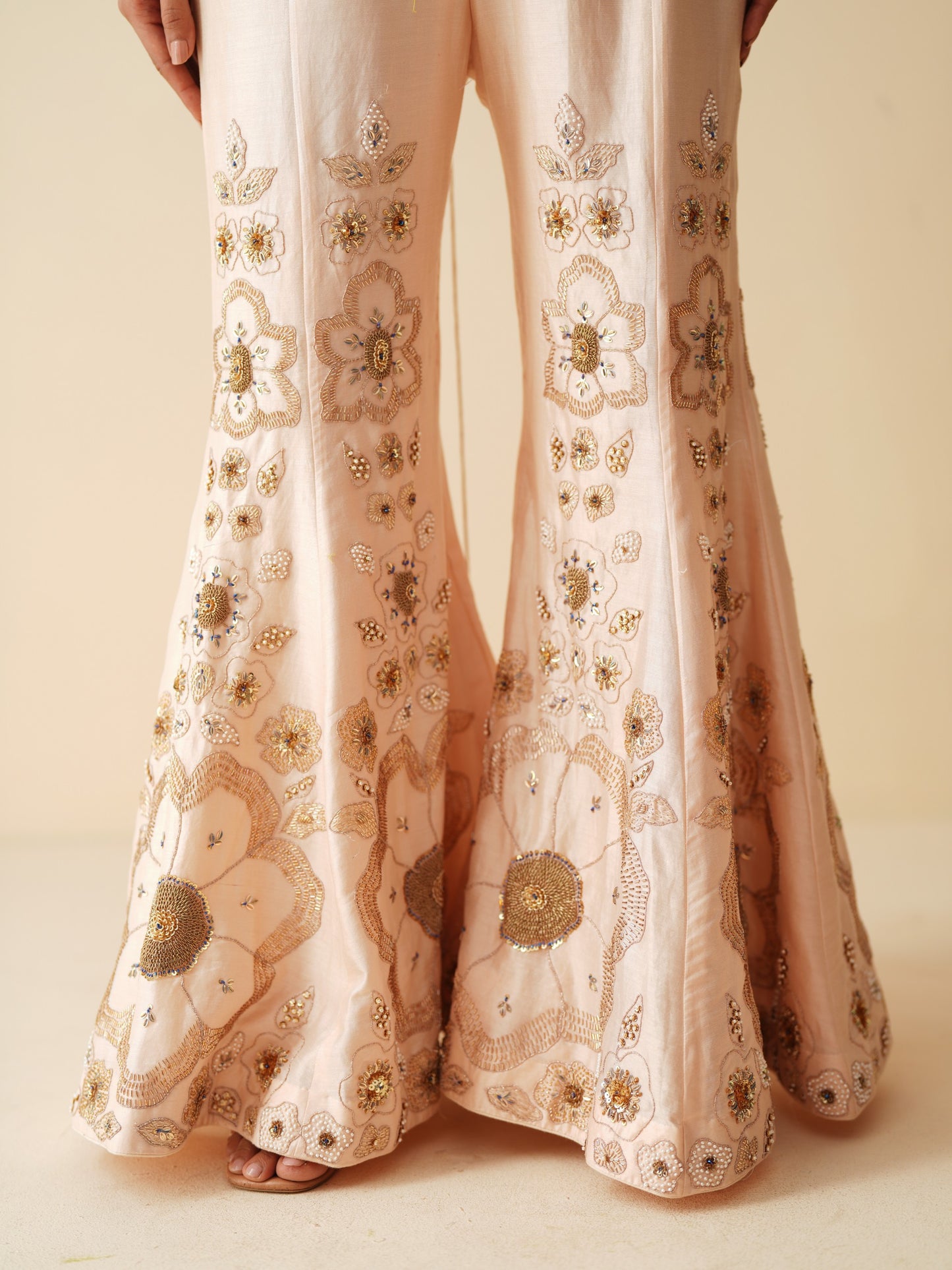 Designer Peach Spaghetti Blouse & Bellbottom Sharara Set
