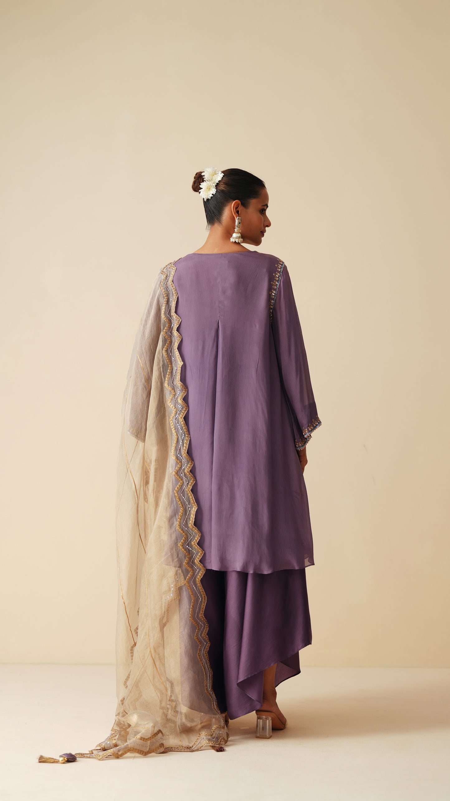 Purple Wedding Wear Suit Set with Chiffon & Satin Pants