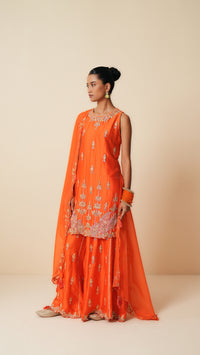 Orange Chanderi Silk Designer Sharara Set with Dupatta