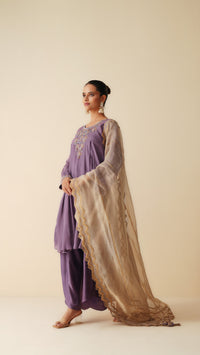 Purple Wedding Wear Suit Set with Chiffon & Satin Pants