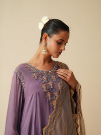 Purple Wedding Wear Suit Set with Chiffon & Satin Pants