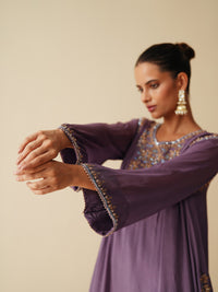 Purple Wedding Wear Suit Set with Chiffon & Satin Pants