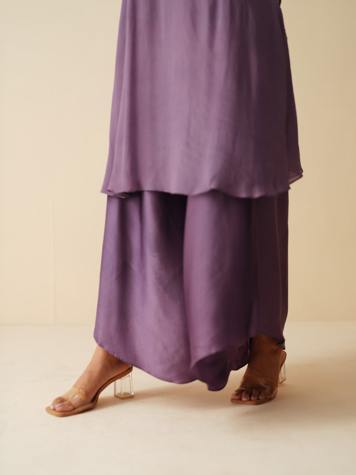 Purple Wedding Wear Suit Set with Chiffon & Satin Pants