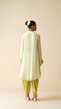Embroidered Chiffon Kurta with Mint Satin Dhoti Pants