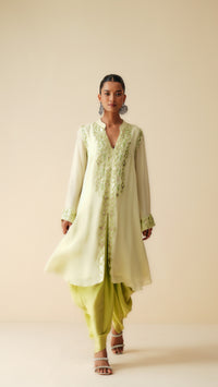 Embroidered Chiffon Kurta with Mint Satin Dhoti Pants