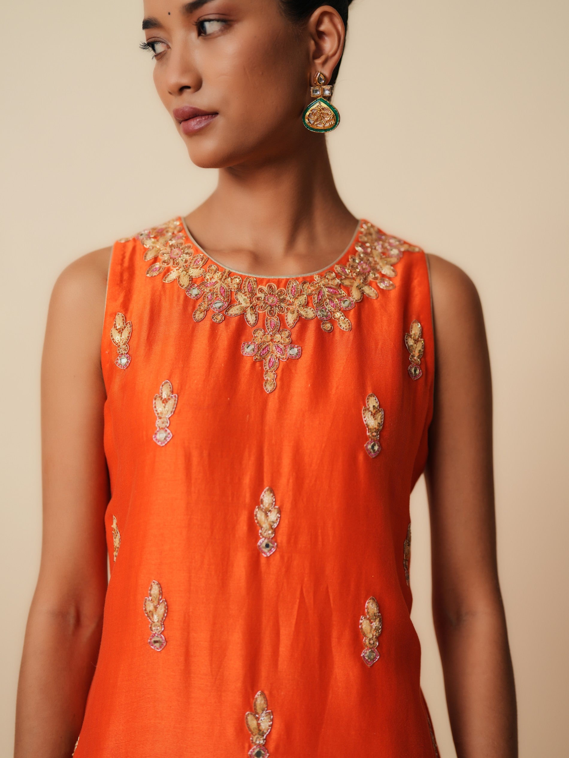 Orange Chanderi Silk Designer Sharara Set with Dupatta