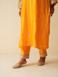 Designer Pintex Gota Phiran Style Suit Set in Mustard Orange Silk