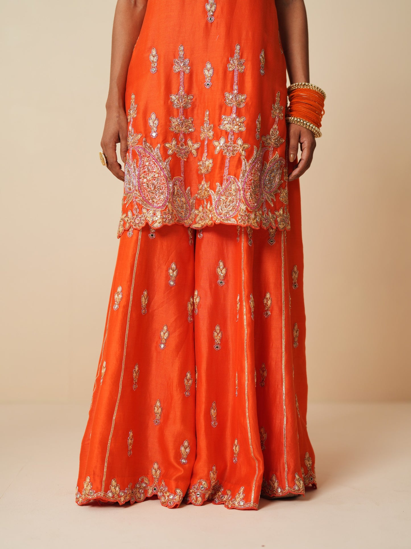 Orange Chanderi Silk Designer Sharara Set with Dupatta