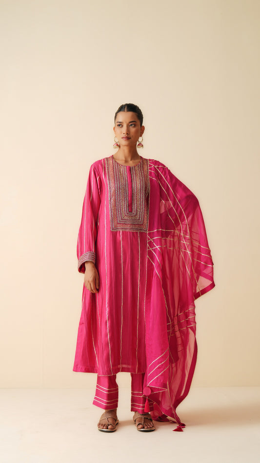 Designer Pintex Gota Work Chanderi Silk Suit Set for Women