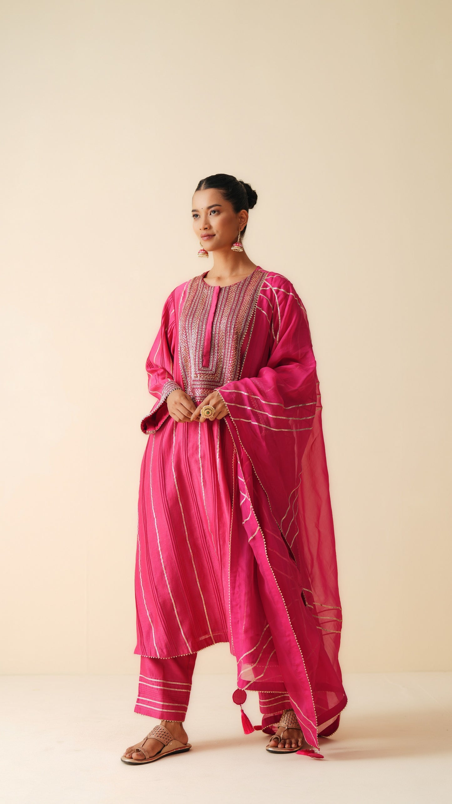 Designer Pintex Gota Work Chanderi Silk Suit Set for Women