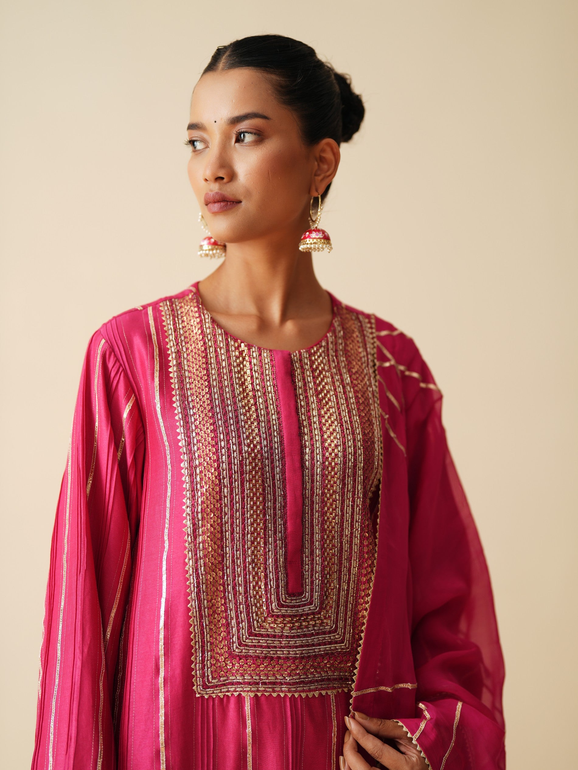 Designer Pintex Gota Work Chanderi Silk Suit Set for Women