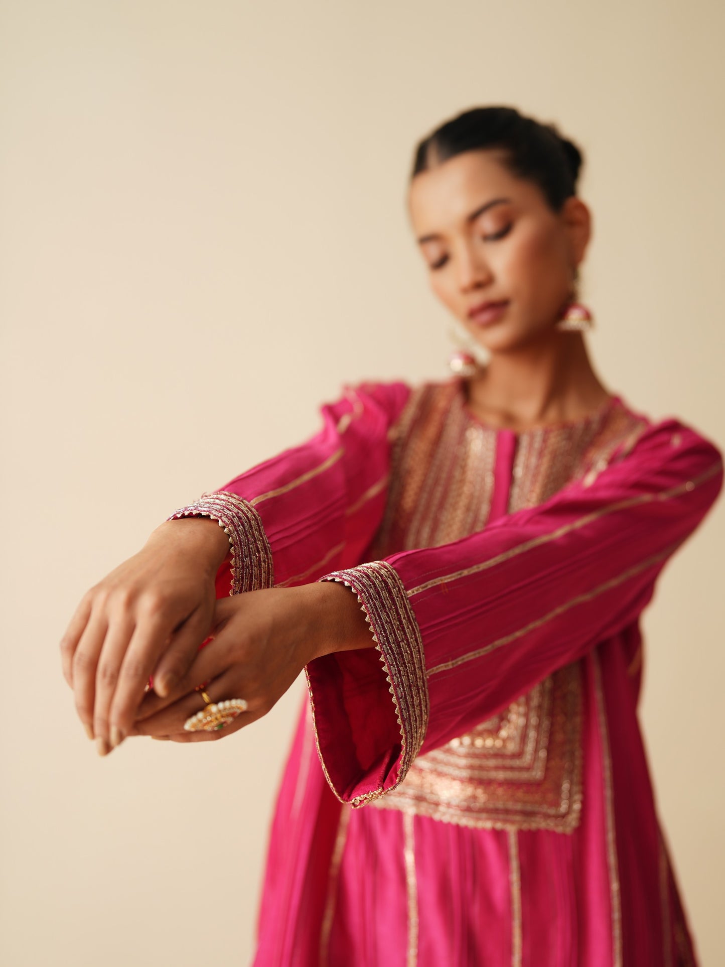 Designer Pintex Gota Work Chanderi Silk Suit Set for Women