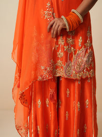 Orange Chanderi Silk Designer Sharara Set with Dupatta