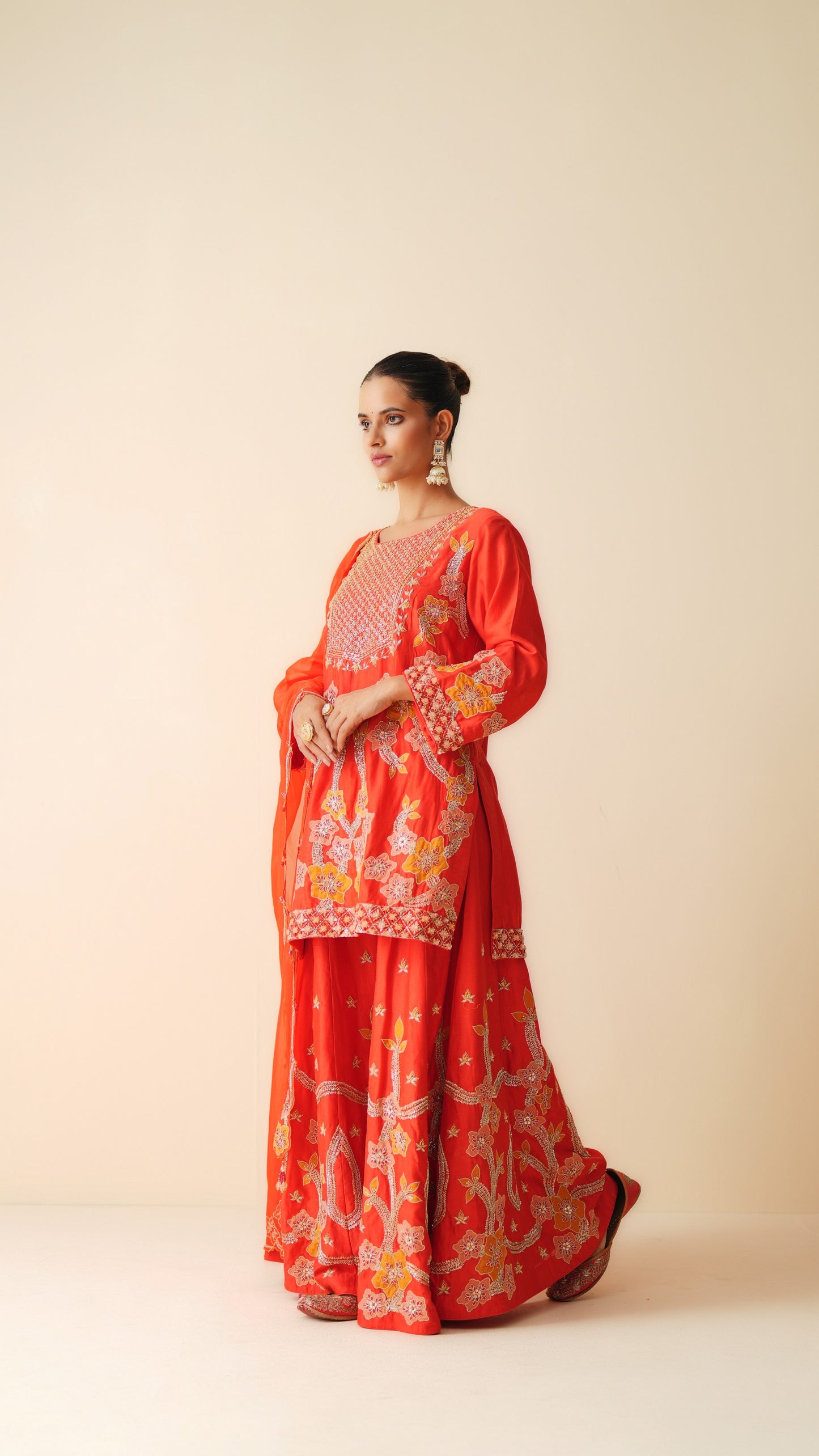 Designer Red Sharara Suit with Organza Dupatta