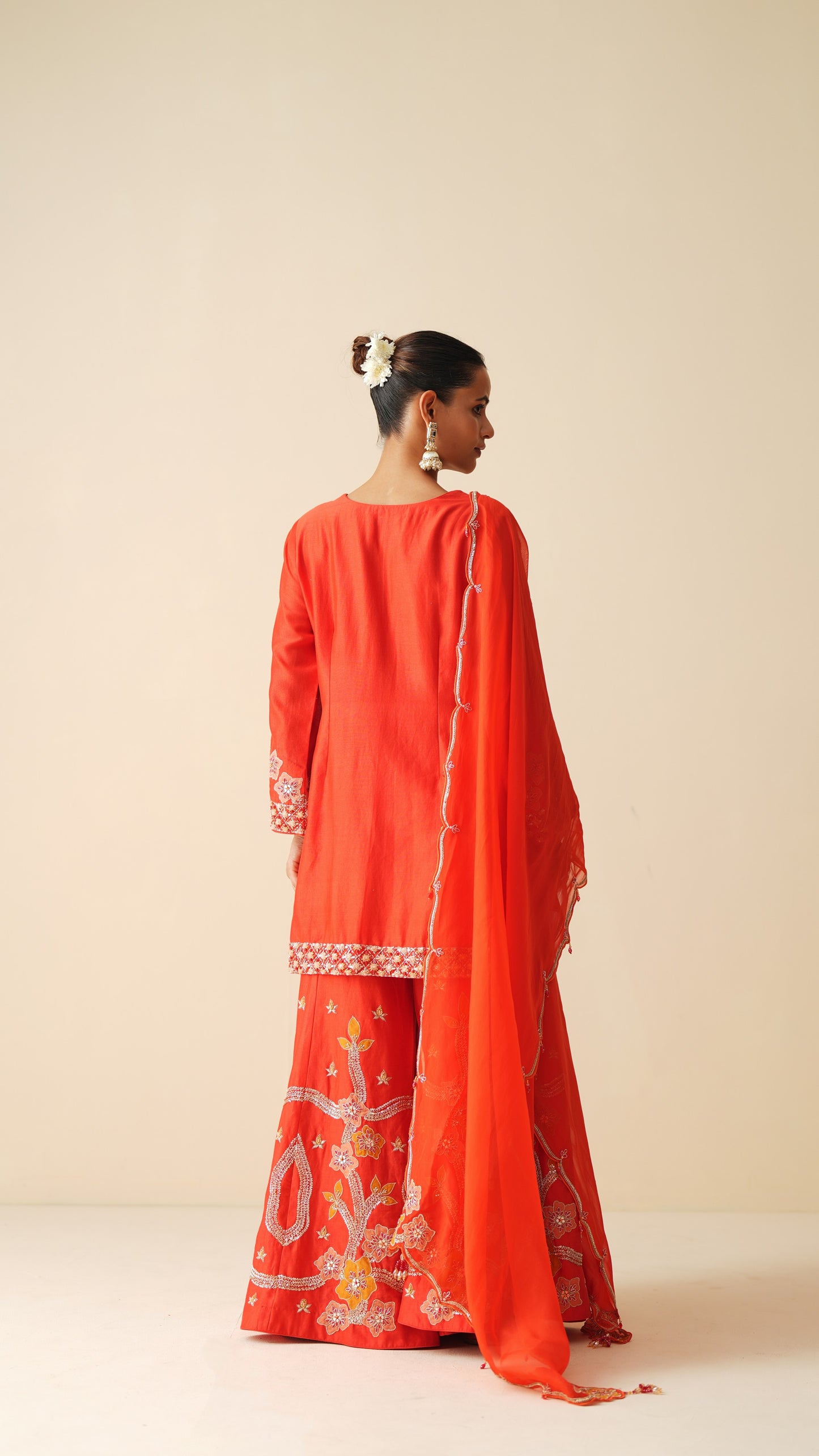 Designer Red Sharara Suit with Organza Dupatta