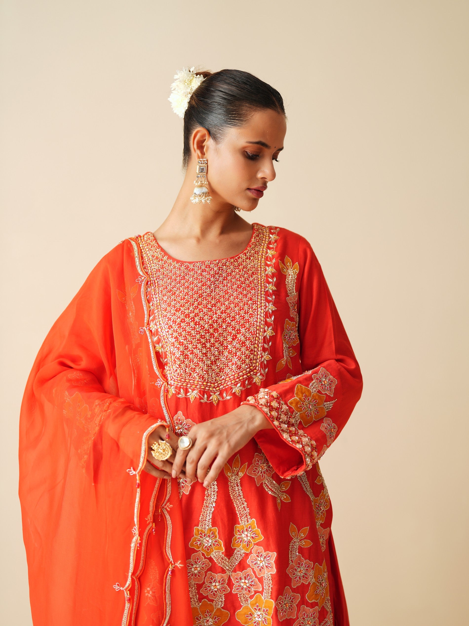 Designer Red Sharara Suit with Organza Dupatta