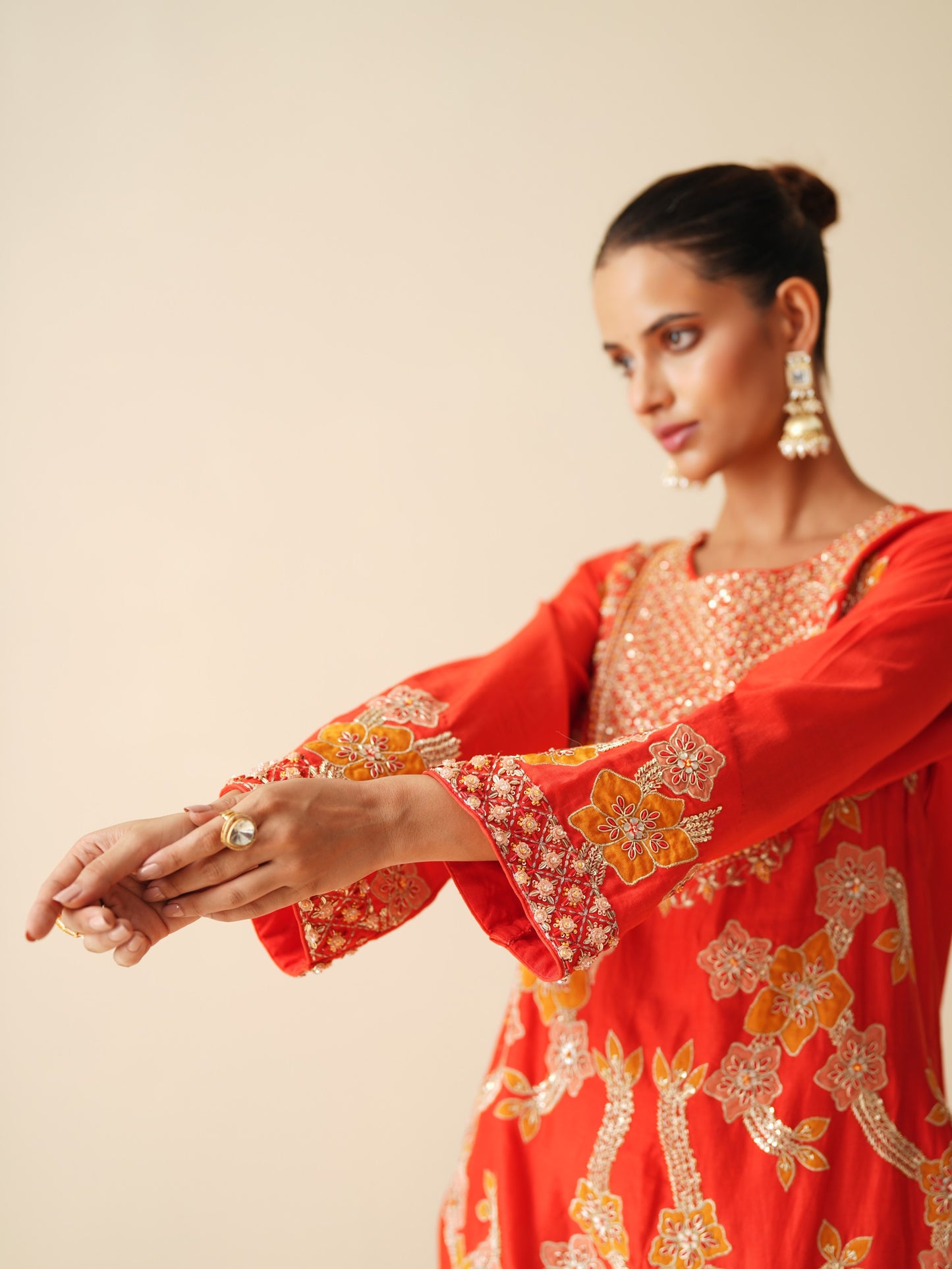 Designer Red Sharara Suit with Organza Dupatta