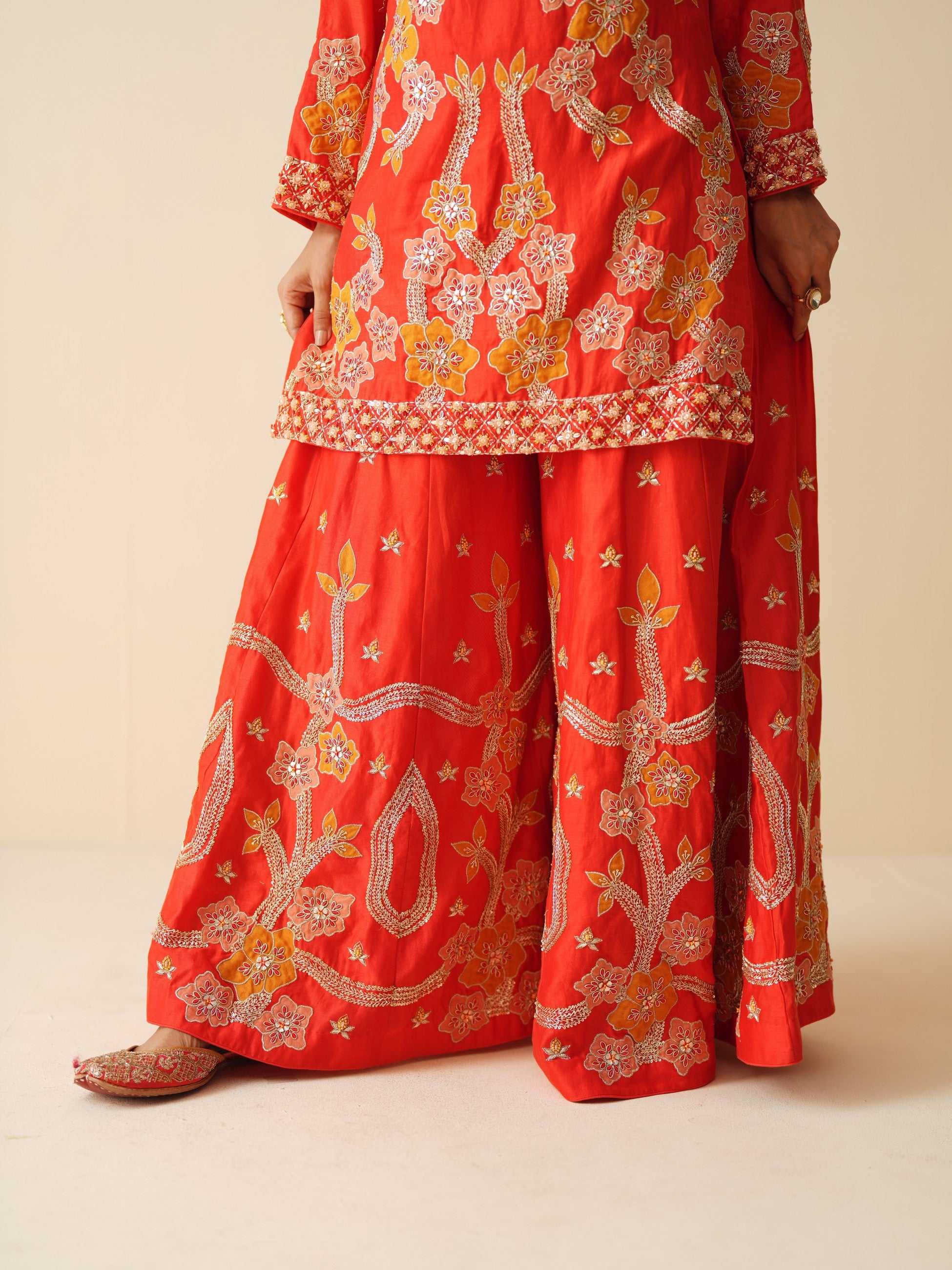 Designer Red Sharara Suit with Organza Dupatta
