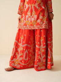 Designer Red Sharara Suit with Organza Dupatta